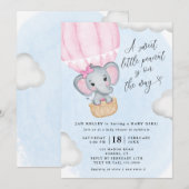 Invitation Petit Baby shower d'éléphant rose cacahuète (Devant / Derrière)