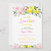 Invitation Petit Baby shower d'été fleuri rose citron (Devant)