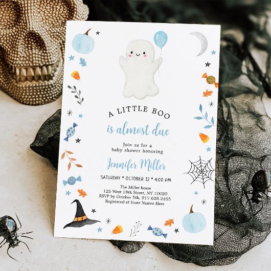 Invitation Petit Baby shower d'Halloween Bleu Boo