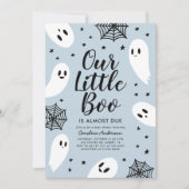Invitation Petit Baby shower d'Halloween Bleu Boo (Devant)