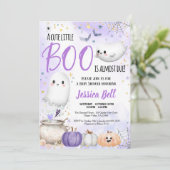 Invitation Petit Baby shower d'Halloween Boo violet (Debout devant)