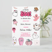 Invitation Petit Baby shower d'Halloween rose Boo (Debout devant)
