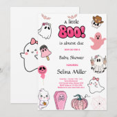 Invitation Petit Baby shower d'Halloween rose Boo (Devant / Derrière)