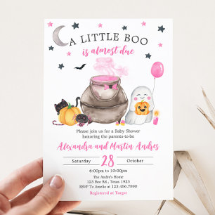 Invitation Petit Baby shower d'Halloween rose Boo