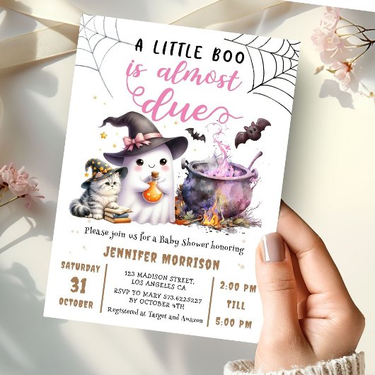 Invitation Petit Baby shower d'Halloween rose Boo