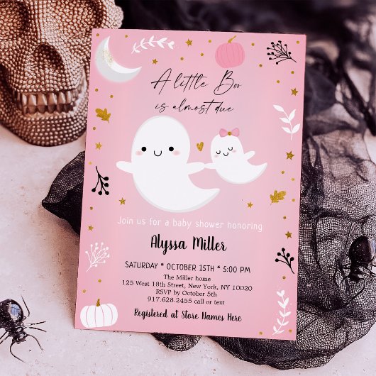 Invitation Petit Baby shower d'Halloween rose Ghost Boo