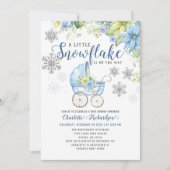 Invitation Petit Baby shower d'hiver floral bleu Snowflake (Devant)