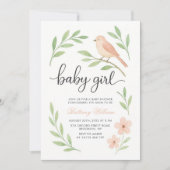 Invitation Petit Baby shower d'oiseau rose bébé fille (Devant)
