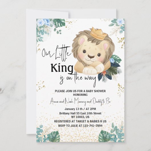 Invitation petit baby shower d'or feuille eucalyptus (Devant)