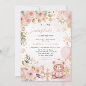 Invitation Petit Baby shower d'ours à fleurs rose (Devant)