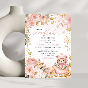 Invitation Petit Baby shower d'ours à fleurs rose