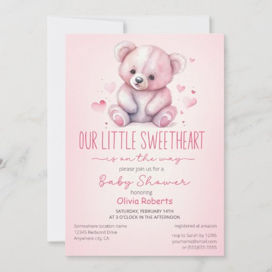 Invitation Petit Baby shower d'ours d'aquarelle doux (Devant)