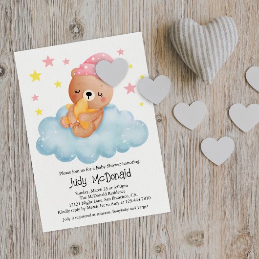 Invitation Petit Baby shower d'ours rose