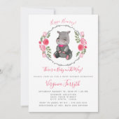 Invitation Petit baby shower doux d'hippopotame (Devant)