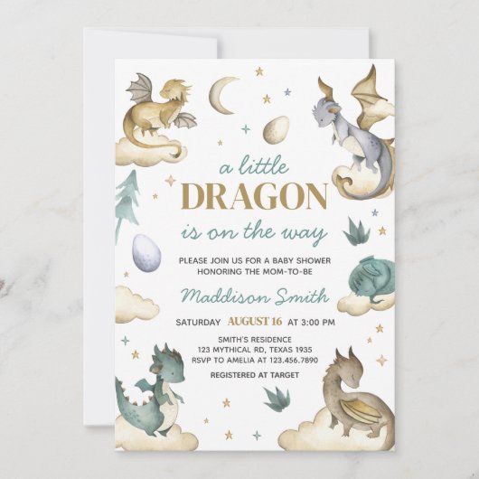 Invitation Petit Baby shower Dragon (Devant)