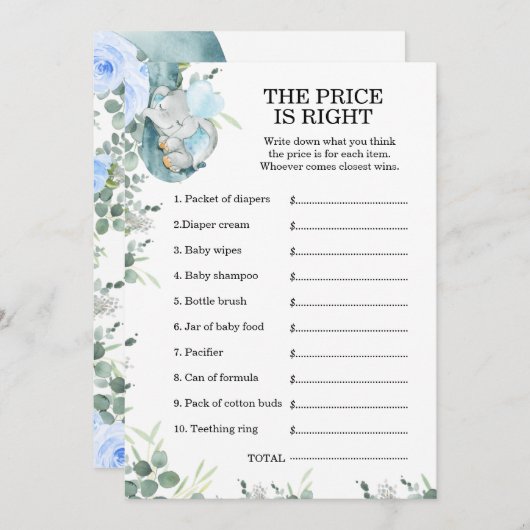 Invitation Petit Baby shower Eléphant Arachide Jeu (Devant / Derrière)