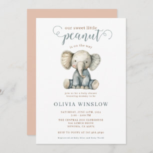 Invitation Petit Baby shower éléphant bébé cacahuète