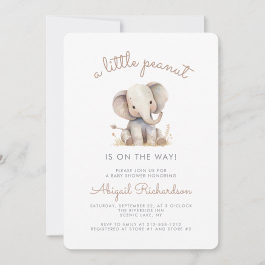 Invitation Petit Baby shower Eléphant d'arachide mignon (Devant)