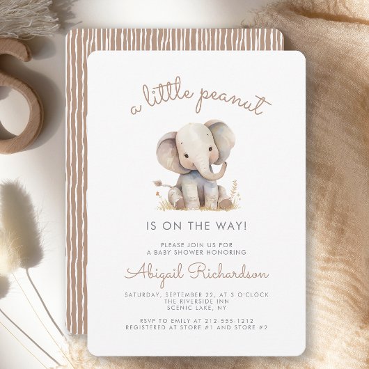 Invitation Petit Baby shower Eléphant d'arachide mignon
