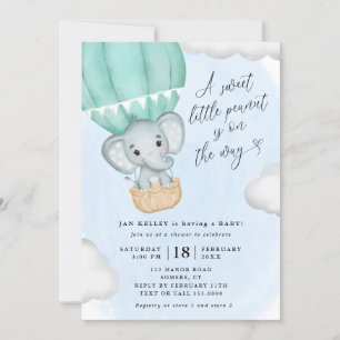 Invitation Petit Baby shower éléphant vert d'arachide