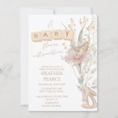 Invitation Petit Baby shower en bois fleuri (Devant)