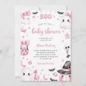 Invitation Petit Baby shower fantôme rose Halloween Boo (Devant)