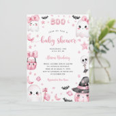 Invitation Petit Baby shower fantôme rose Halloween Boo (Debout devant)