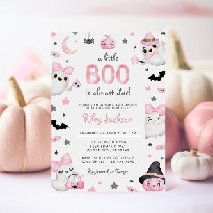 Invitation Petit Baby shower fantôme rose Halloween Boo