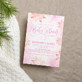 Invitation Petit Baby shower Fille de Feu de Neige Rose