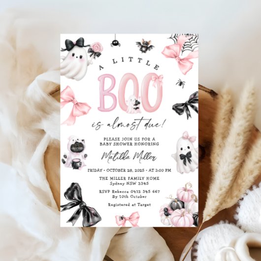 Invitation Petit Baby shower fille d'Halloween Boo