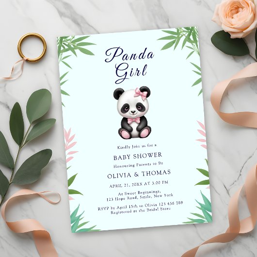 Invitation Petit Baby shower fille Panda