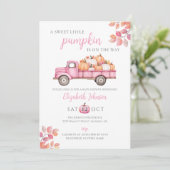 Invitation Petit Baby shower Fille Rose Citrouille Tout En Un (Debout devant)