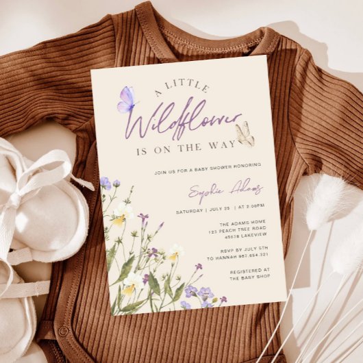 Invitation Petit Baby shower Fleur sauvage Boho fille