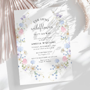 Invitation Petit Baby shower Fleur sauvage rose printanier