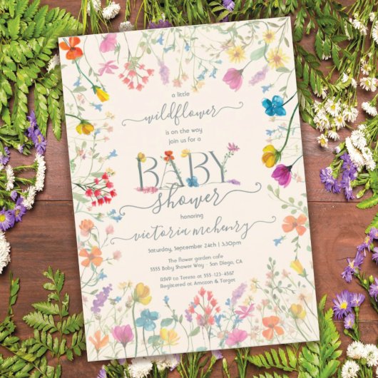 Invitation Petit Baby shower fleuri fleur sauvage