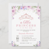 Invitation petit baby shower fleuri pourpre princesse (Devant)