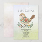 Invitation Petit Baby shower Floral d'or (Devant / Derrière)