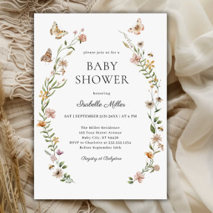 Invitation Petit Baby shower Floral Fleur sauvage fille