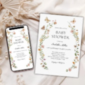 Invitation Petit Baby shower Floral Fleur sauvage fille