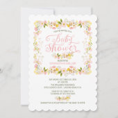 Invitation Petit Baby shower Floral Frame Girls (Devant)