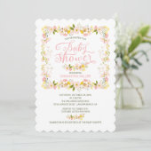 Invitation Petit Baby shower Floral Frame Girls (Debout devant)