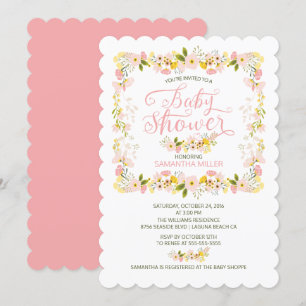 Invitation Petit Baby shower Floral Frame Girls