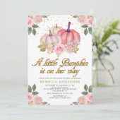Invitation Petit Baby shower Floral rose Citrouille (Debout devant)