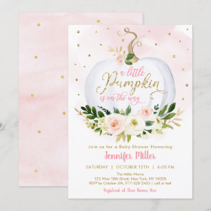 Invitation Petit Baby shower Floral rose Citrouille