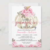 Invitation Petit Baby shower Floral rose Citrouille blanc (Devant)