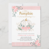 Invitation Petit Baby shower Floral rose Citrouille En vichy (Devant)