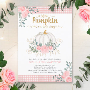 Invitation Petit Baby shower Floral rose Citrouille En vichy