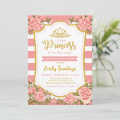 Invitation Petit Baby shower Floral Rose Couronne Or Princess (Debout devant)