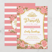 Invitation Petit Baby shower Floral Rose Couronne Or Princess (Devant / Derrière)