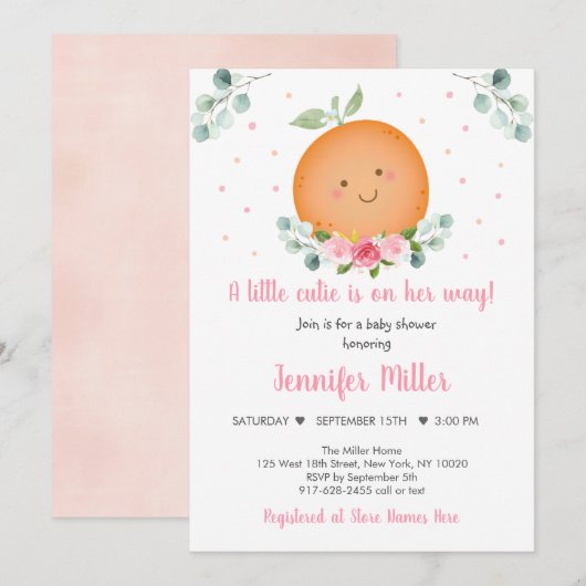 Invitation Petit Baby shower Floral Rose Cutie (Devant / Derrière)